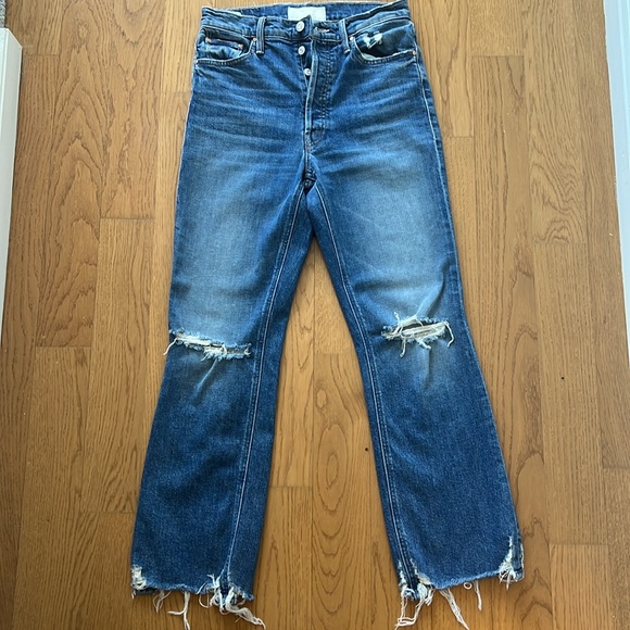 MOTHER Superior Tripper Chew Ankle Blue Distressed Ankle Jeans - Picture 1 of 7